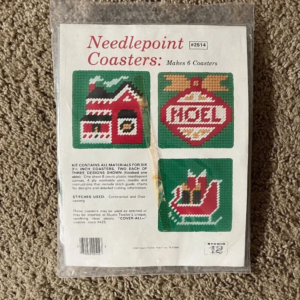VTG 1981 Needlepoint Coasters Holiday Kit Studio Twelve Sealed Makes 6